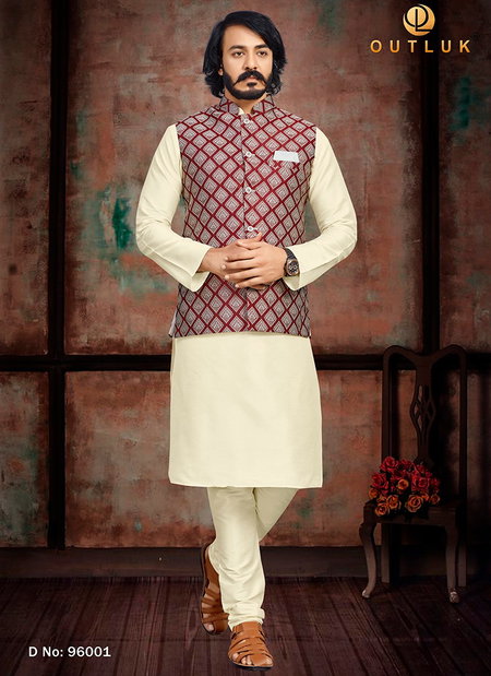 Maroon Colour Outluk 96 New Latest Designer Ethnic Wear Kurta Pajama With Jacket Collection 96001